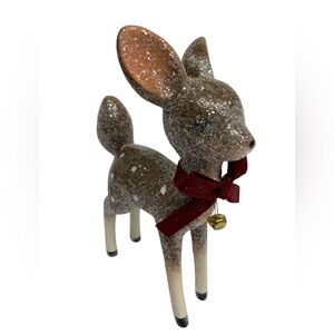 Vintage‎ Style Brown Reindeer Figurine 9.5" Sugar Coated Red Ribbon Whimsical